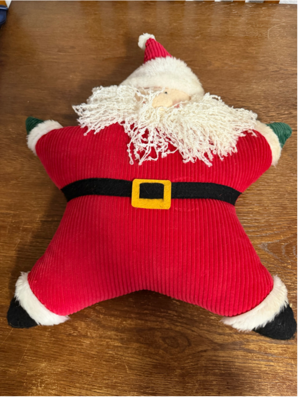 Santa Claus Shaped Pillow Red Corduroy Christmas Primitive Folk Art Holiday